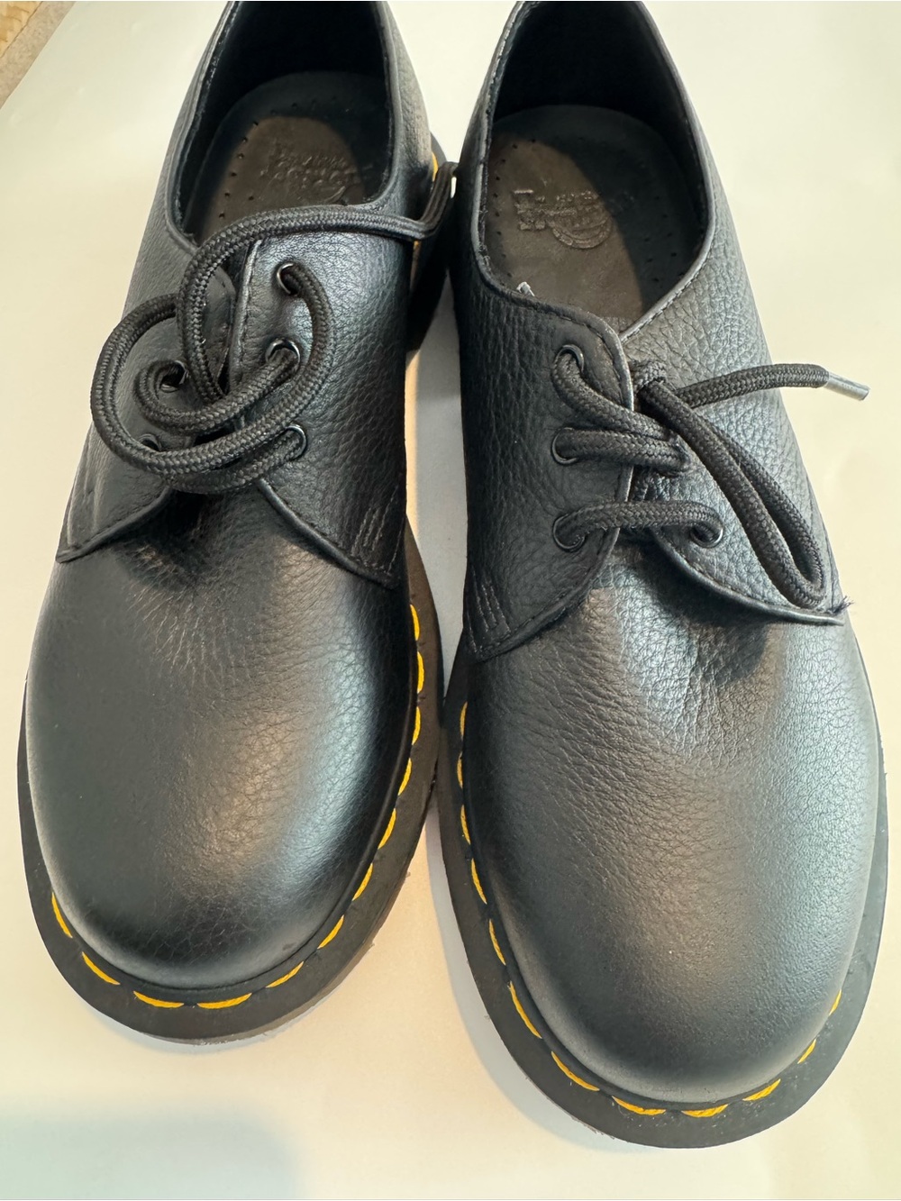 Dr. Martens Black womens Lace-Up Shoes with Yellow Stitching
